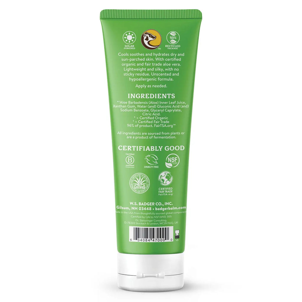 Badger Aloe Vera Gel For Face & Body, Sunburn Relief