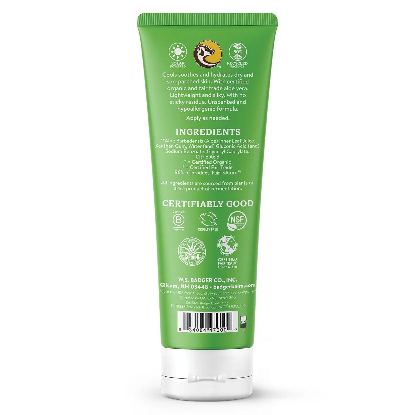 Badger Aloe Vera Gel For Face & Body, Sunburn Relief
