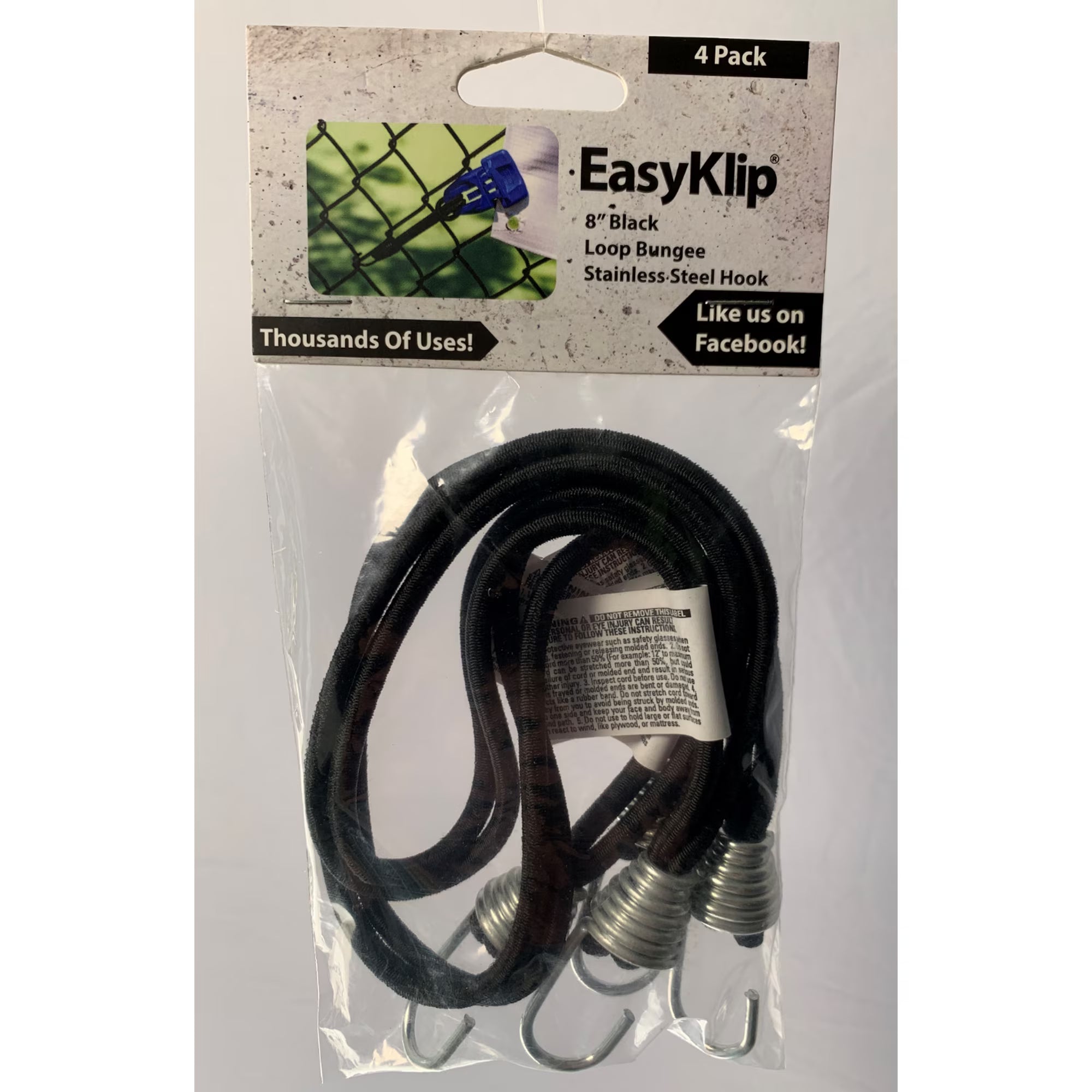 EasyKlip 8" Black Loop Bungee 4pk